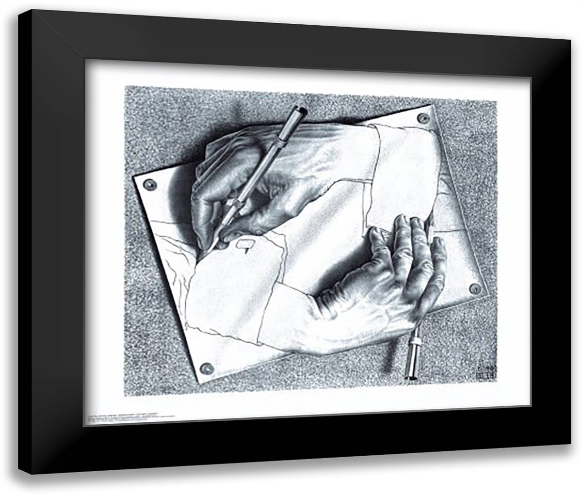 Drawing Hands 30x26 Black Modern Wood Framed Art Print Poster by Escher, M.C.