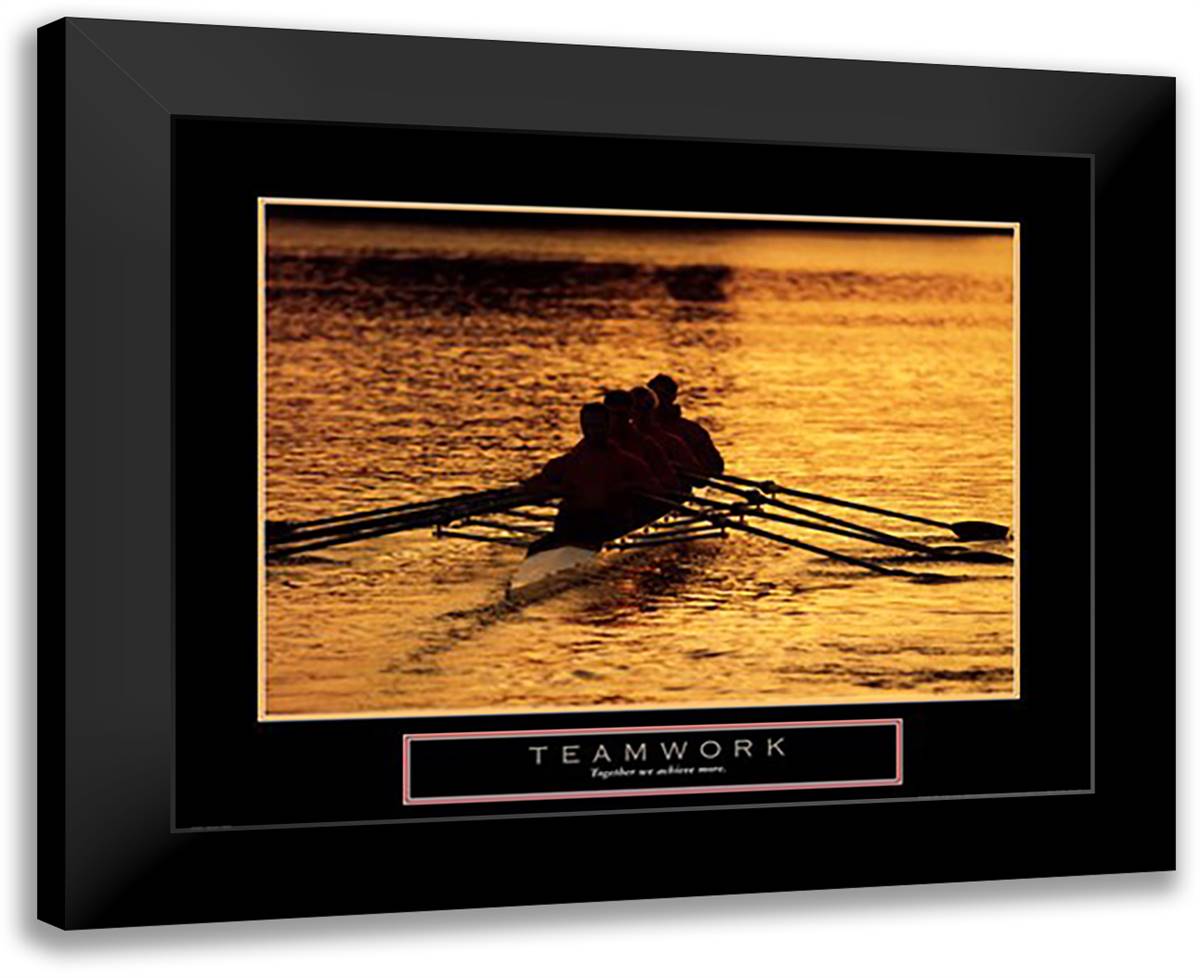 Teamwork - Rowers 32x26 Black Modern Wood Framed Art Print Poster