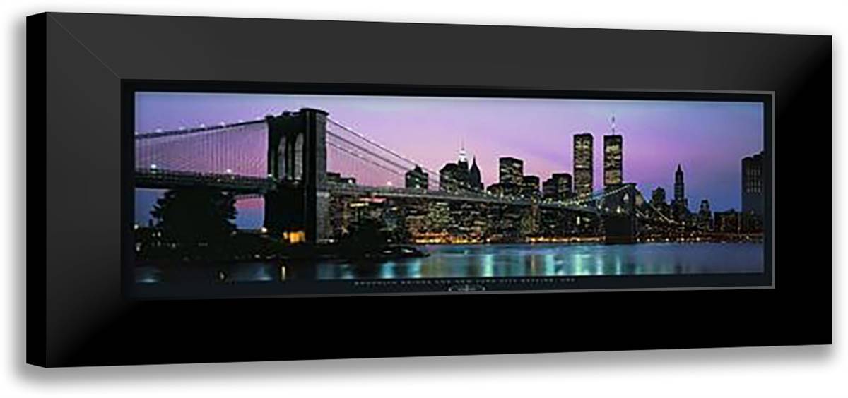 Brooklyn Bridge and New York City Skyline 40x16 Black Modern Wood Framed Art Print Poster by Sisk, Richard