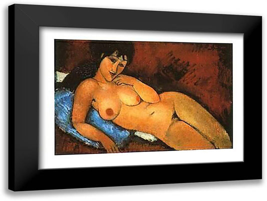 Nu Sur Coussin Bleu 24x20 Black Modern Wood Framed Art Print Poster by Modigliani, Amedeo