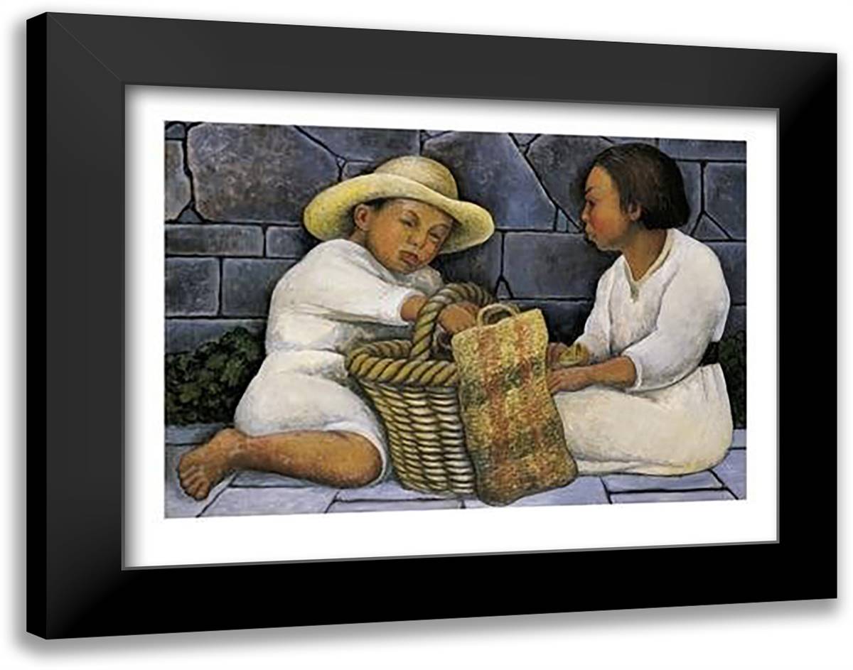 Dos Ninos 24x20 Black Modern Wood Framed Art Print Poster by Rivera, Diego