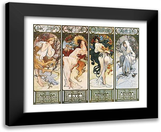 Les Saisons 24x20 Black Modern Wood Framed Art Print Poster by Mucha, Alphonse