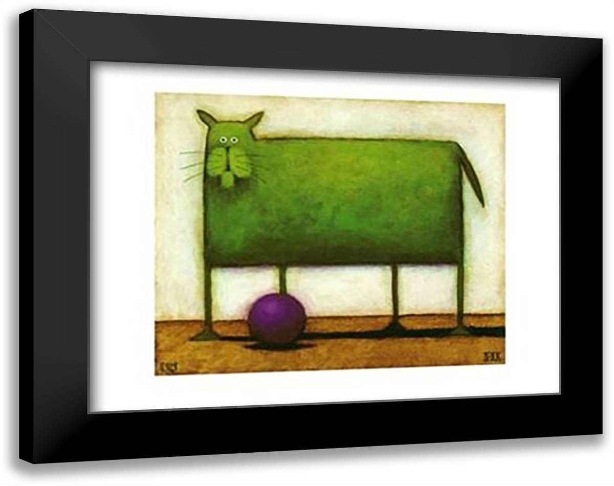 Green Cat with Ball 16x14 Black Modern Wood Framed Art Print Poster by Kessler, Daniel