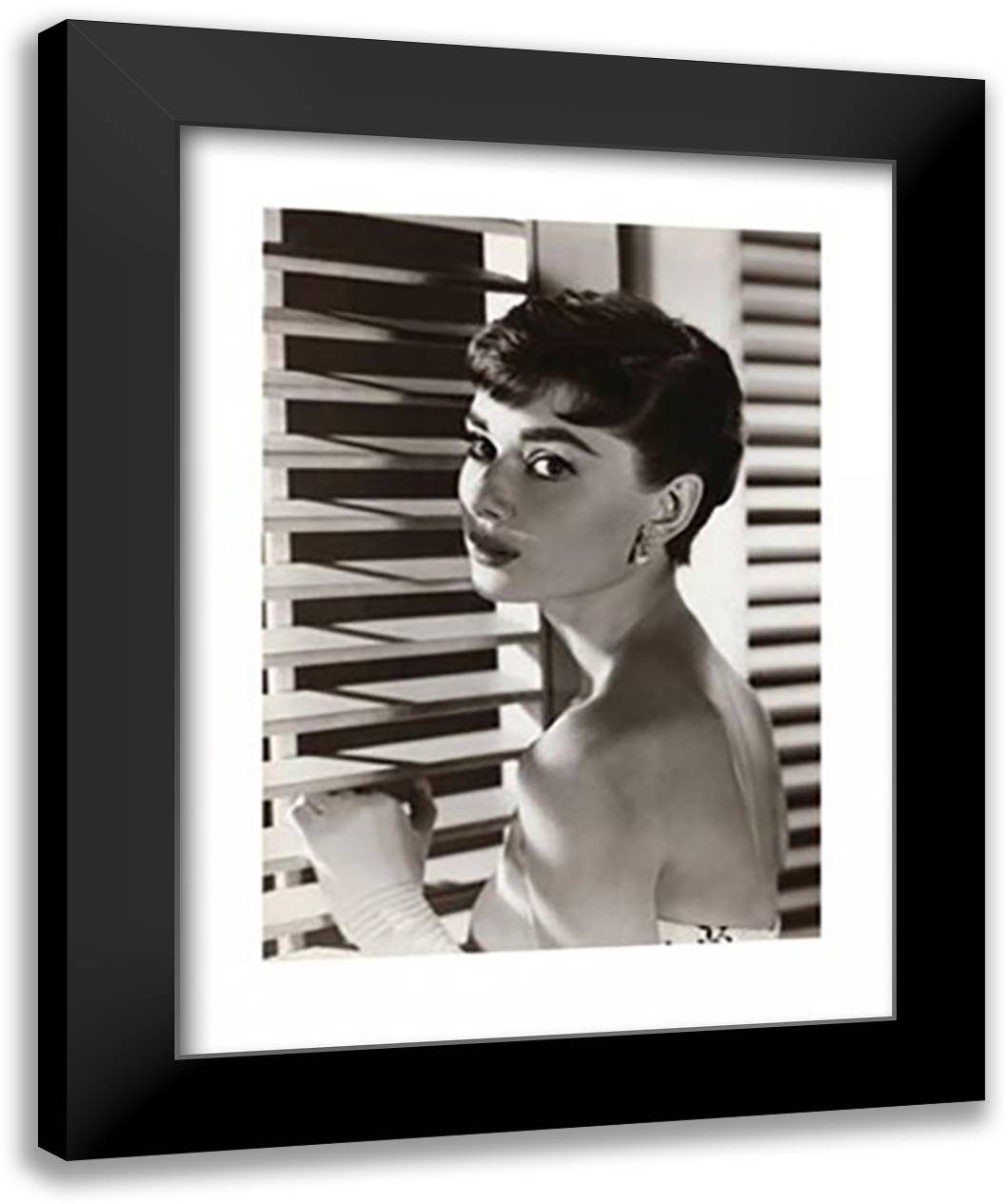 Audrey Hepburn (Blinds) 28x36 Black Modern Wood Framed Art Print Poster