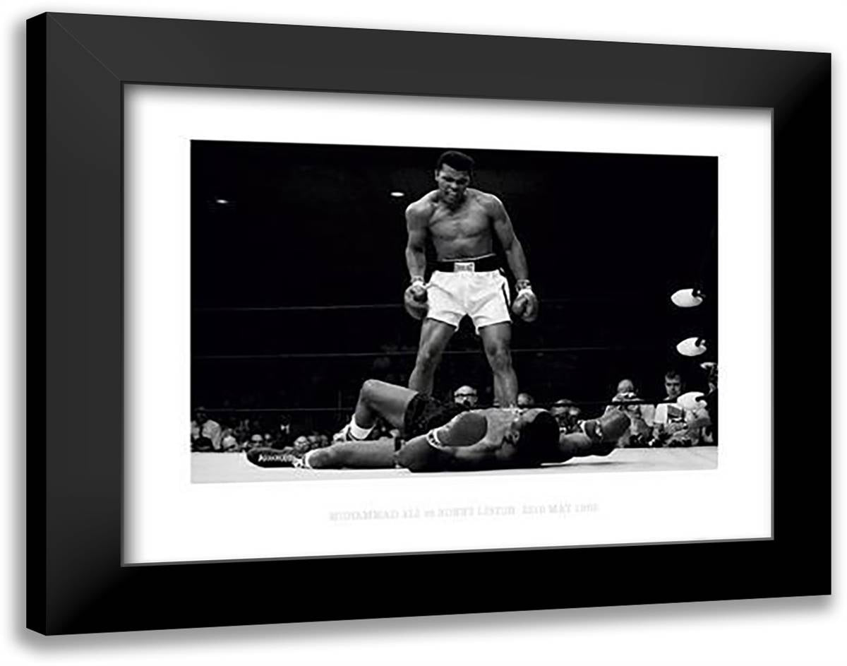 Muhammad Ali - 1965 1st Round Knockout Against Sonny Liston 36x28 Black Modern Wood Framed Art Print Poster