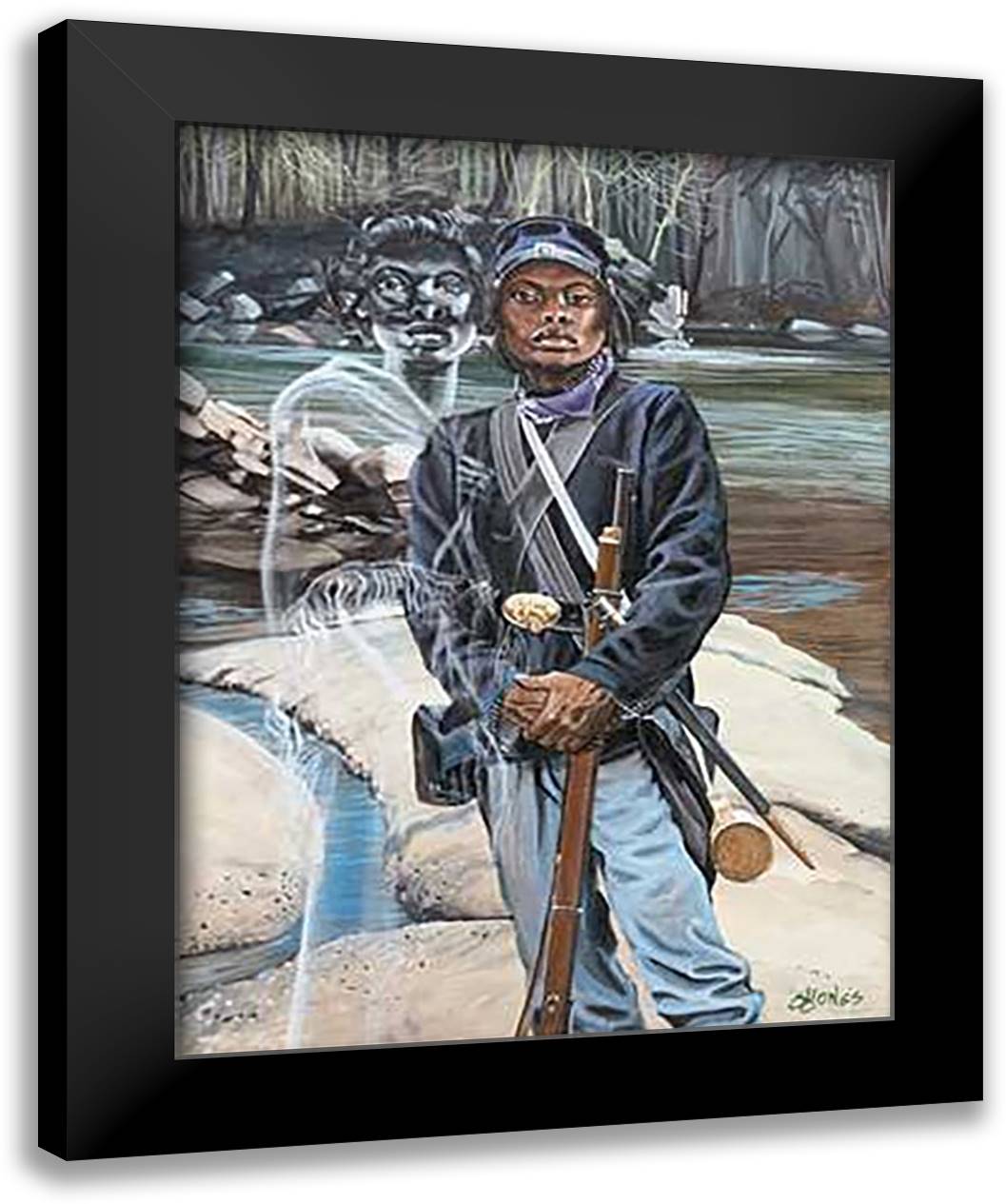 Female Buffalo Soldier (L.E. Signed and Numbered) 22x28 Black Modern Wood Framed Art Print Poster by Jones, J.