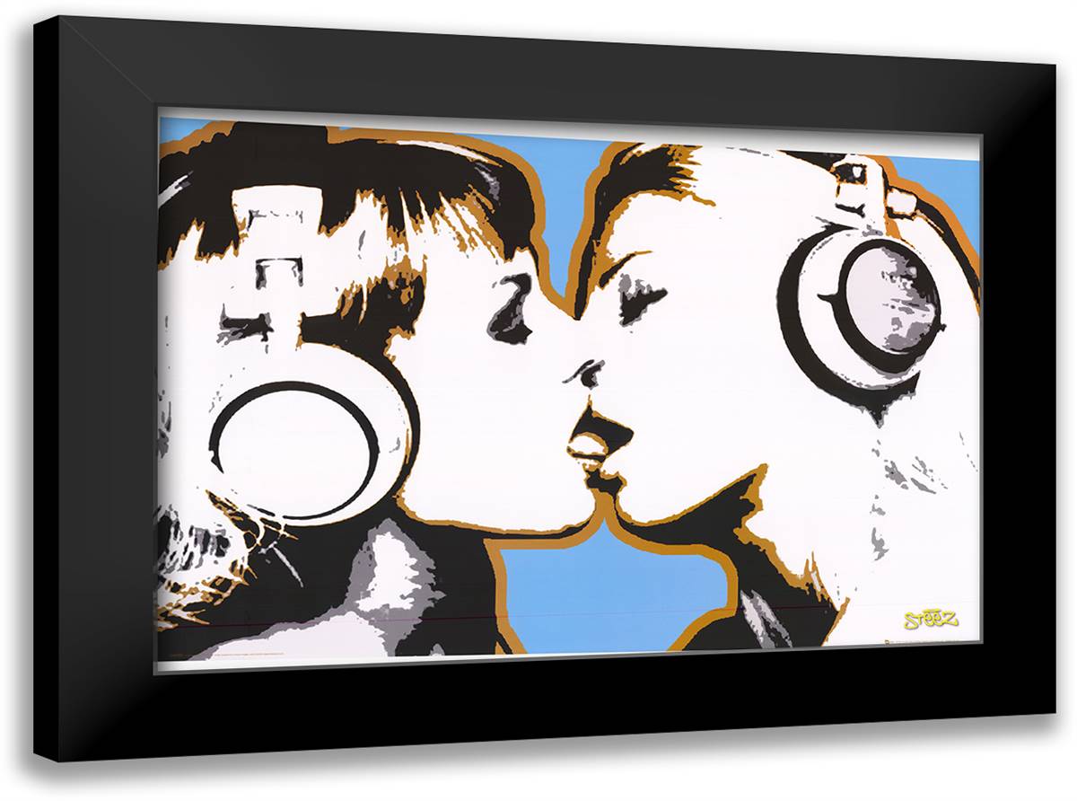 Girls Kissing 40x28 Black Modern Wood Framed Art Print Poster by Steez