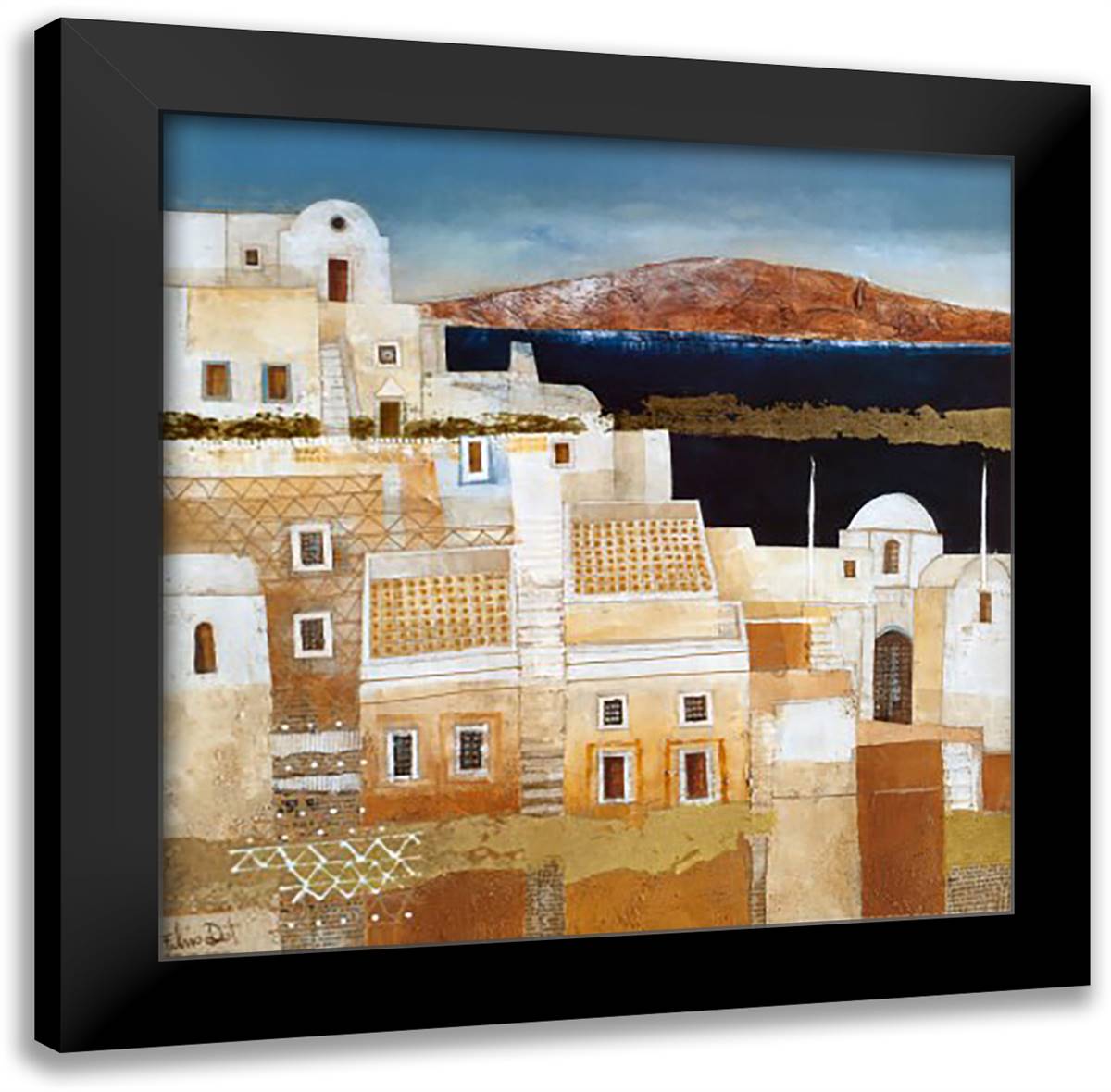Oia 24x24 Black Modern Wood Framed Art Print Poster by Dot, Fulvio