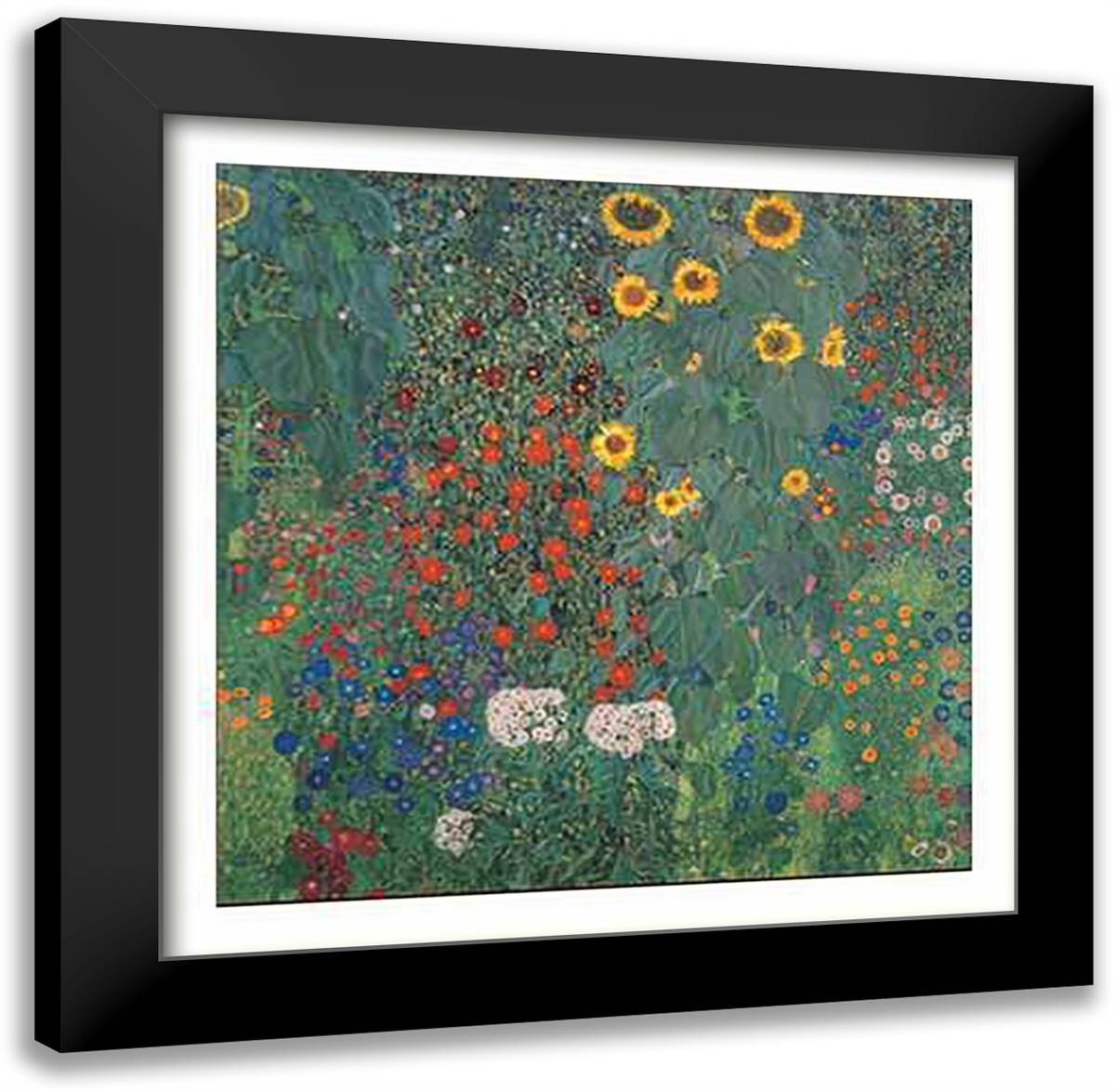 Garden with Sunflowers 28x28 Black Modern Wood Framed Art Print Poster by Klimt, Gustav