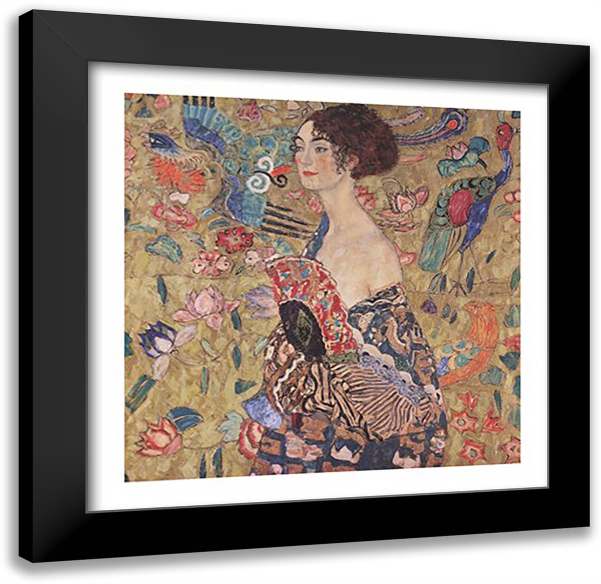 Lady with Fan, c.1917 28x28 Black Modern Wood Framed Art Print Poster by Klimt, Gustav