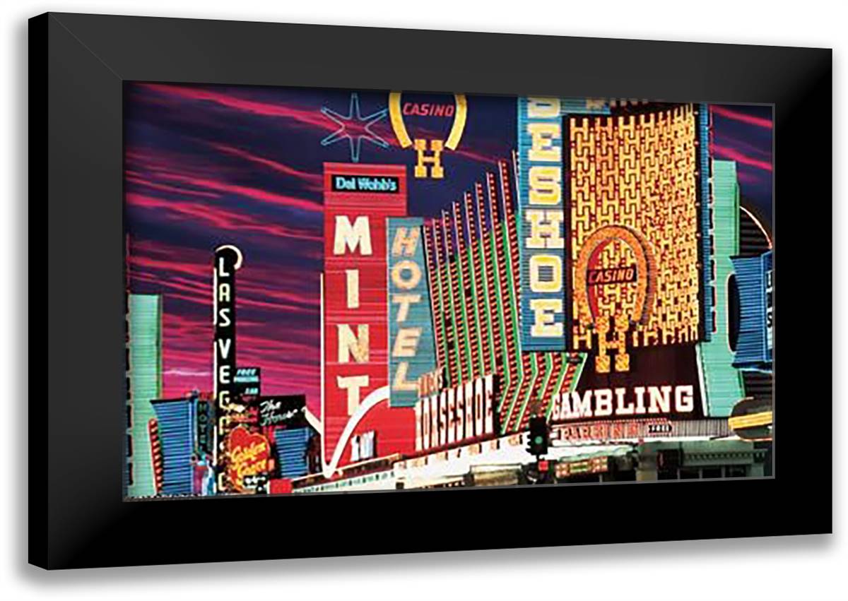 Fremont Street, Las Vegas Nevada 36x28 Black Modern Wood Framed Art Print Poster by Funk, Mitchell