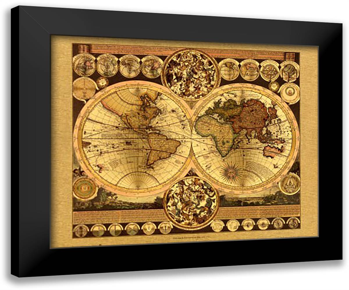World Map-Gold 24x20 Black Modern Wood Framed Art Print Poster by Schenk, Atena