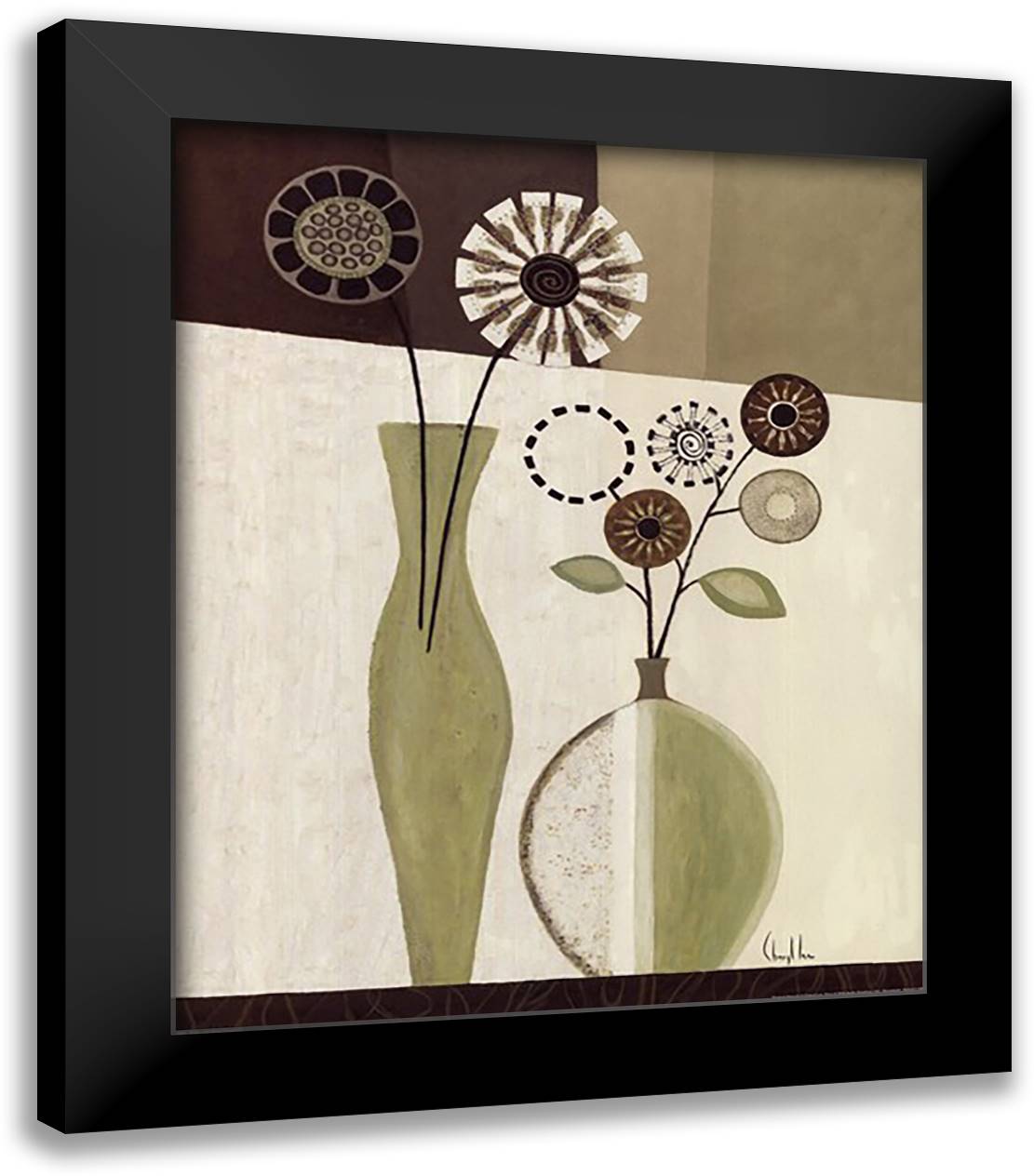 Green and White Flowers II 20x24 Black Modern Wood Framed Art Print Poster by Lee, Cheryl
