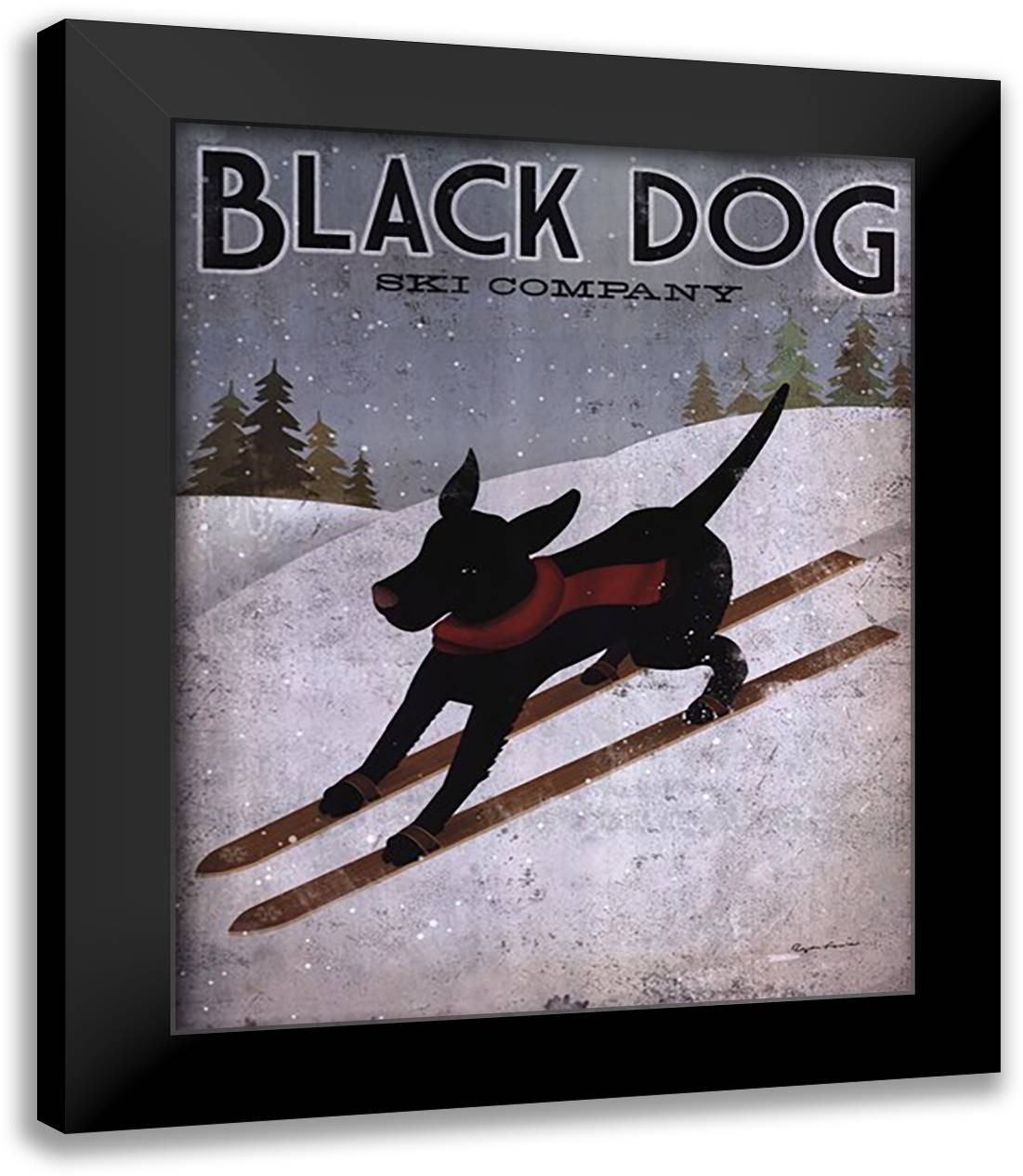 Black Dog Ski 26x32 Black Modern Wood Framed Art Print Poster by Fowler, Ryan