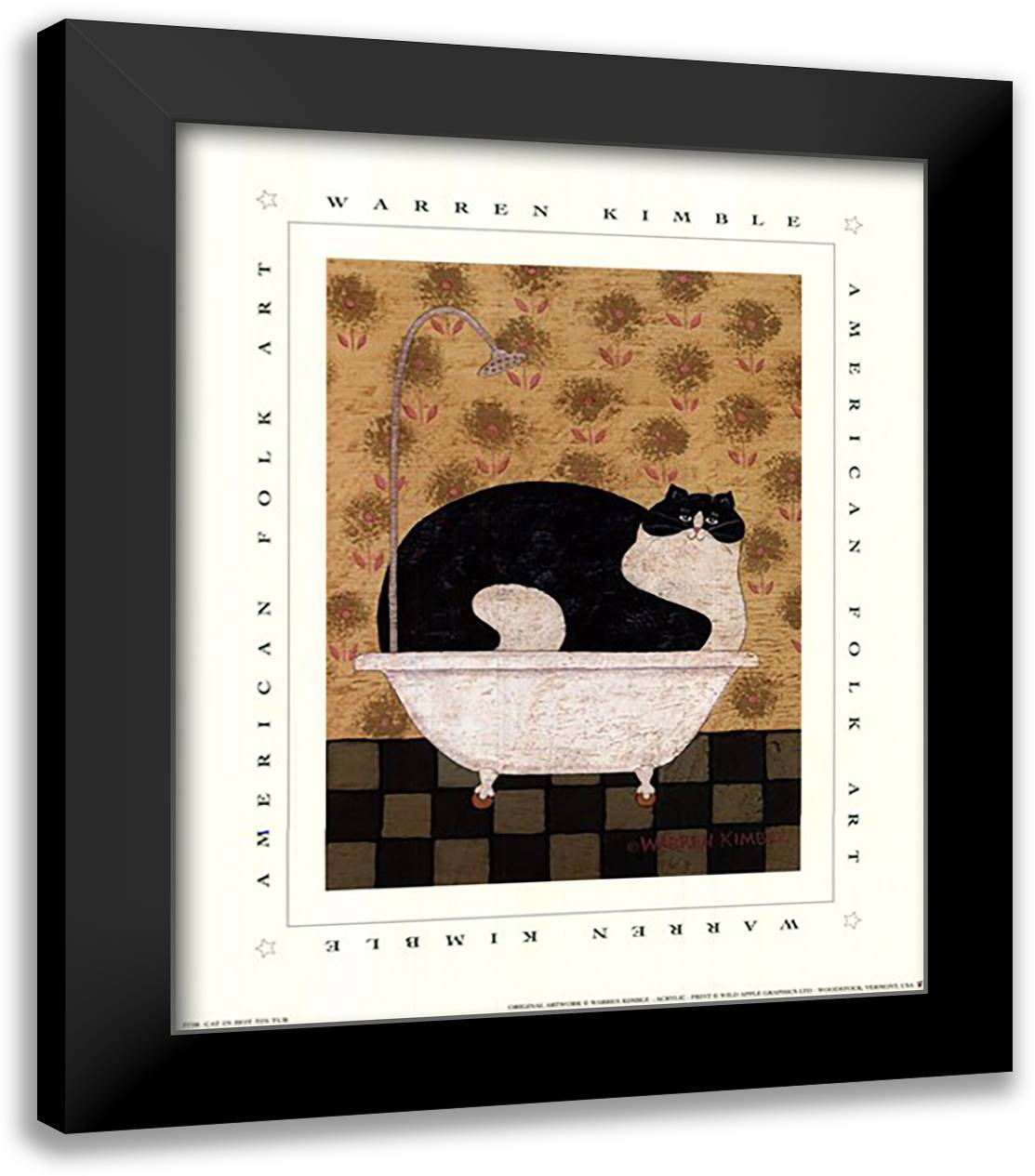 Cat in Hot Tin Tub 12x14 Black Modern Wood Framed Art Print Poster by Kimble, Warren