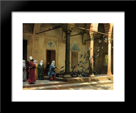 Harem Women Feeding Pigeons In A Courtyard 20x24 Black Modern Wood Framed Art Print Poster by Gerome, Jean Leon