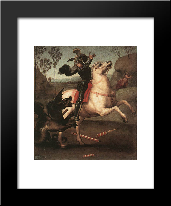 St George Fighting The Dragon 20x24 Black Modern Wood Framed Art Print Poster by Raphael
