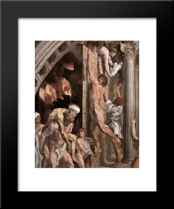 The Fire In The Borgo [Detail: 1] 20x24 Black Modern Wood Framed Art Print Poster by Raphael
