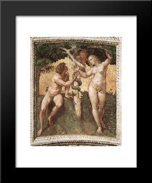 The Stanza Della Segnatura Ceiling: Adam And Eve 20x24 Black Modern Wood Framed Art Print Poster by Raphael