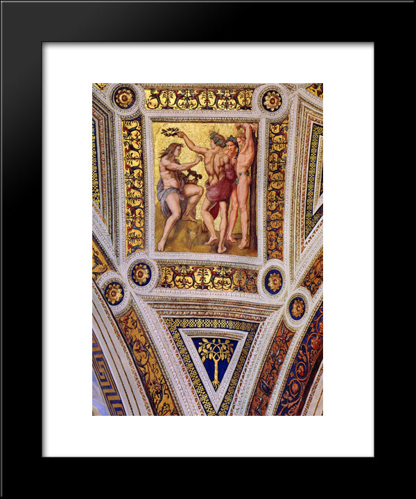 The Stanza Della Segnatura Ceiling: Apollo And Marsyas [Detail: 1] 20x24 Black Modern Wood Framed Art Print Poster by Raphael