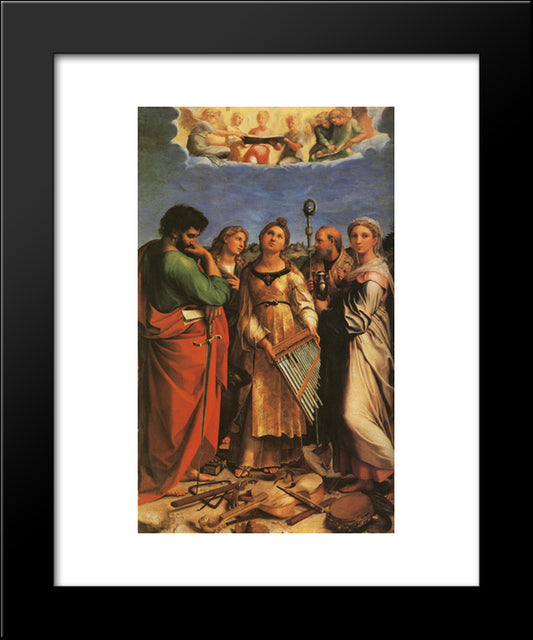St Cecilia With Sts Paul, John Evangelists, Augustine And Mary Magdalene 20x24 Black Modern Wood Framed Art Print Poster by Raphael