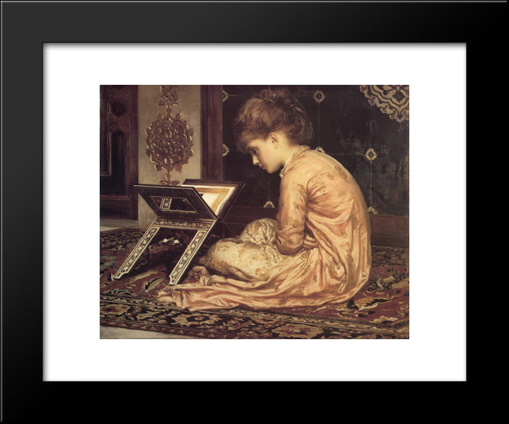 Study: At A Reading Desk 20x24 Black Modern Wood Framed Art Print Poster by Leighton, Frederic