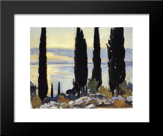 Cypress Trees At San Vigilio 20x24 Black Modern Wood Framed Art Print Poster by Sargent, John Singer
