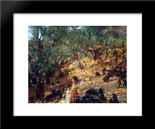 Ilex Wood At Majorca With Blue Pigs 20x24 Black Modern Wood Framed Art Print Poster by Sargent, John Singer