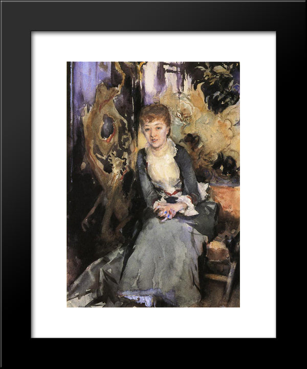 Miss Reubell Seated In Front Of A Screen 20x24 Black Modern Wood Framed Art Print Poster by Sargent, John Singer