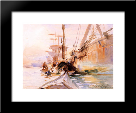 Unloading Boats, Venice 20x24 Black Modern Wood Framed Art Print Poster by Sargent, John Singer