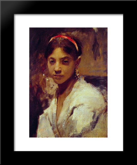 Head Of A Capri Girl 20x24 Black Modern Wood Framed Art Print Poster by Sargent, John Singer