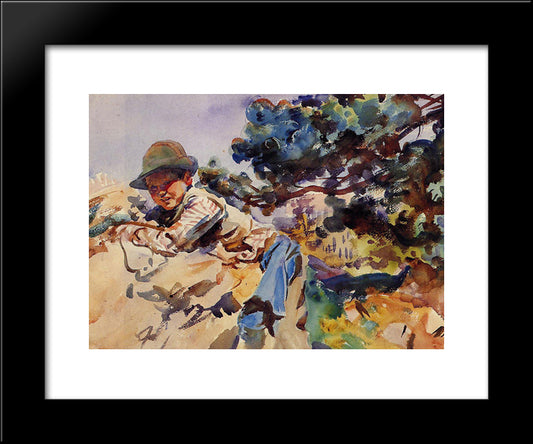 Boy On A Rock 20x24 Black Modern Wood Framed Art Print Poster by Sargent, John Singer