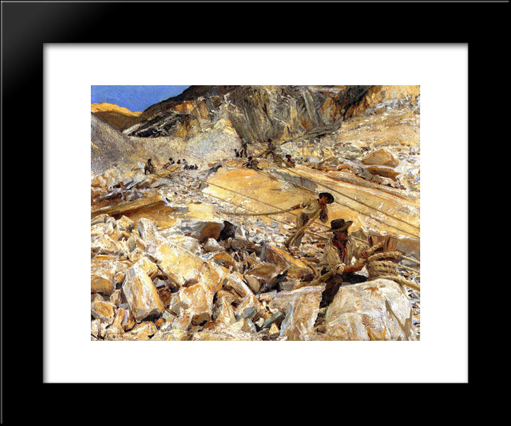 Bringing Down Marble From The Quarries In Carrara 20x24 Black Modern Wood Framed Art Print Poster by Sargent, John Singer