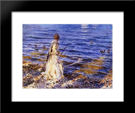 Girl Fishing 20x24 Black Modern Wood Framed Art Print Poster by Sargent, John Singer