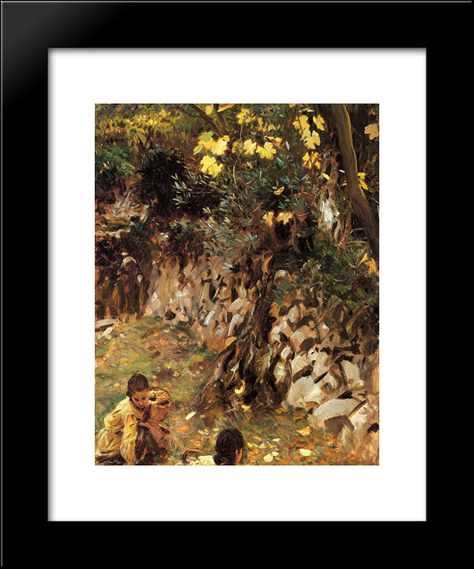 Girls Gathering Blossoms, Valdemosa, Majorca 20x24 Black Modern Wood Framed Art Print Poster by Sargent, John Singer