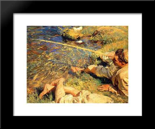 Val D'Aosta: Man Fishing 20x24 Black Modern Wood Framed Art Print Poster by Sargent, John Singer