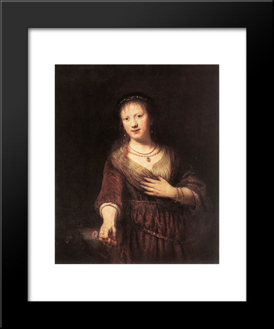 Portrait Of Saskia With A Flower 20x24 Black Modern Wood Framed Art Print Poster by Rembrandt