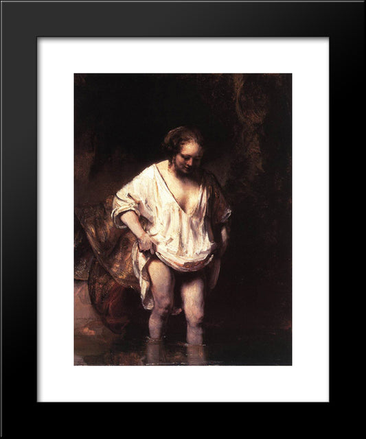 Hendrickje Bathing In A River 20x24 Black Modern Wood Framed Art Print Poster by Rembrandt