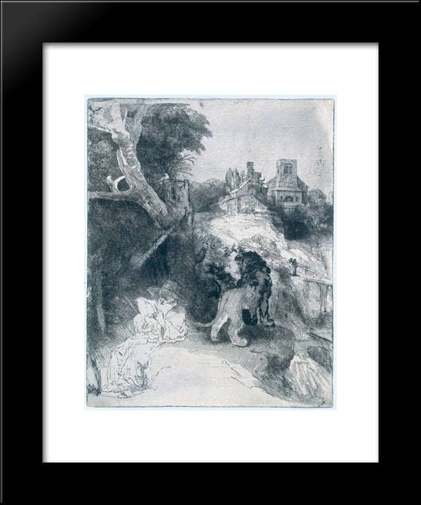 St Jerome Reading In An Italian Landscape 20x24 Black Modern Wood Framed Art Print Poster by Rembrandt