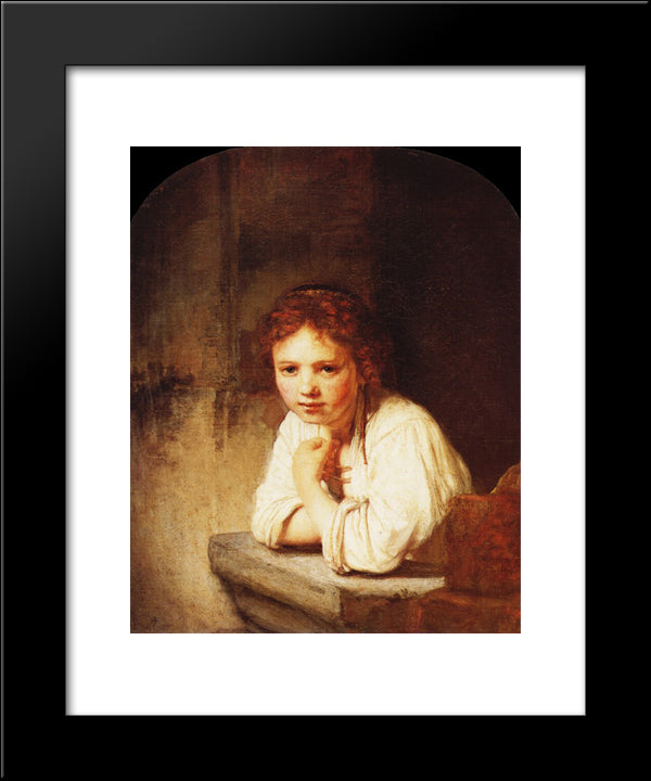 A Girl At A Window 20x24 Black Modern Wood Framed Art Print Poster by Rembrandt