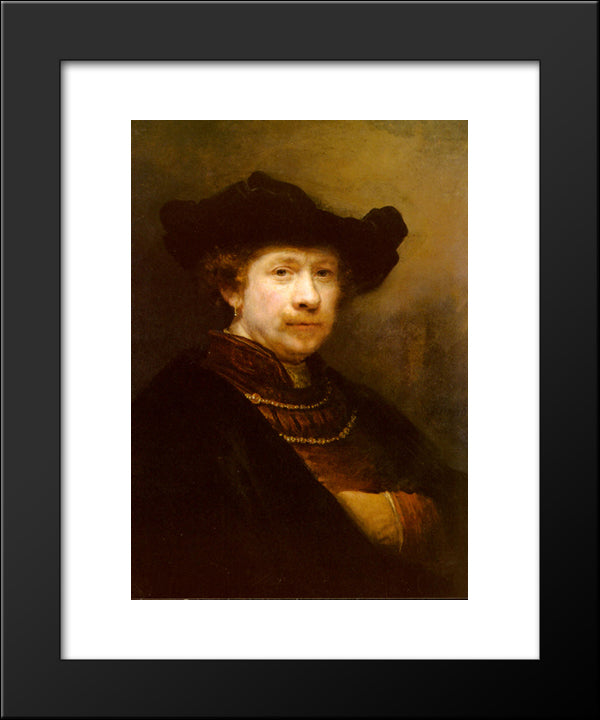 Portrait Of The Artist In A Flat Cap 20x24 Black Modern Wood Framed Art Print Poster by Rembrandt