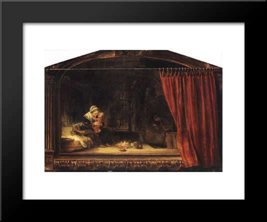 The Holy Family With A Curtain 20x24 Black Modern Wood Framed Art Print Poster by Rembrandt