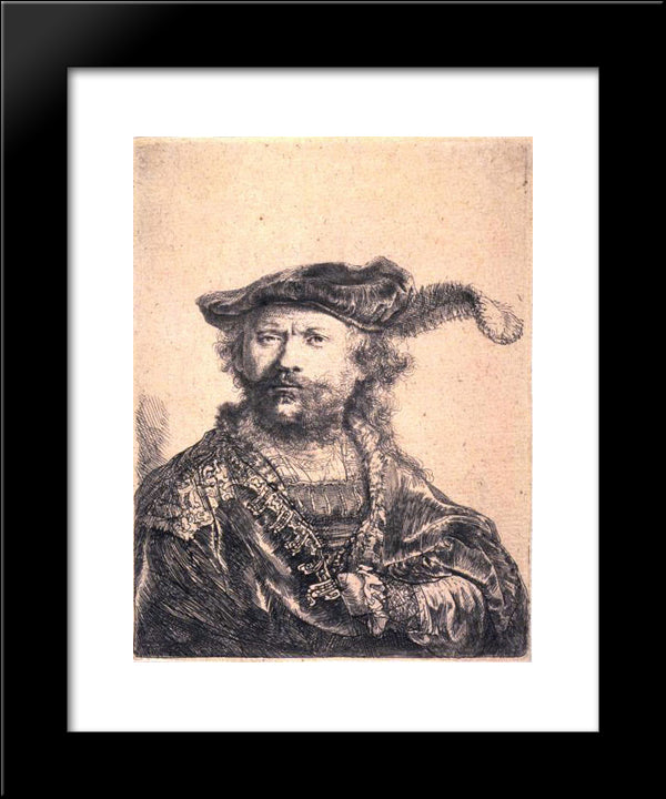 Rembrandt In Velvet Cap And Plume 20x24 Black Modern Wood Framed Art Print Poster by Rembrandt