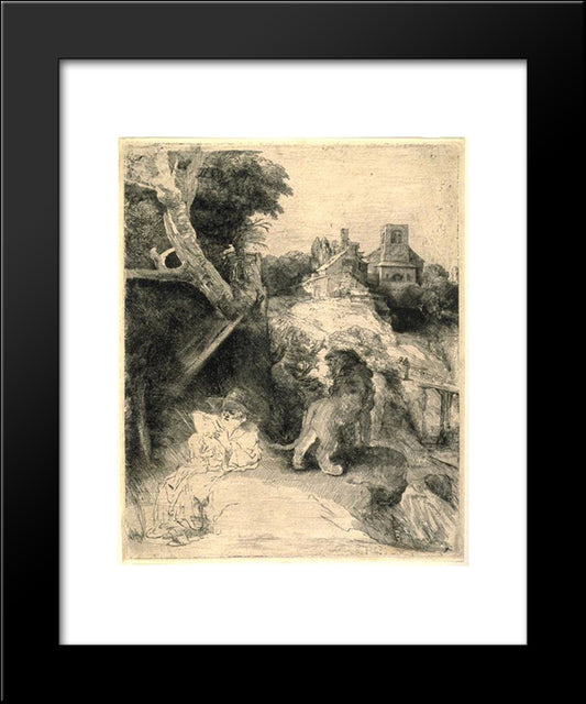 St. Jerome Reading In An Italian Landscape 20x24 Black Modern Wood Framed Art Print Poster by Rembrandt