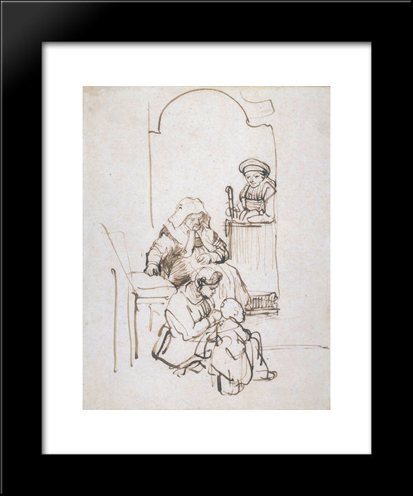 Three Women And A Child At The Door 20x24 Black Modern Wood Framed Art Print Poster by Rembrandt