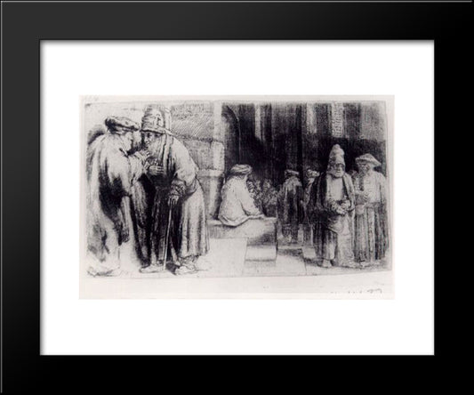 Jews In The Synagogue 20x24 Black Modern Wood Framed Art Print Poster by Rembrandt