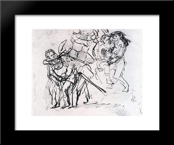 Three Sketches Of The Prodigal Son With A Whore (Detail) 20x24 Black Modern Wood Framed Art Print Poster by Rembrandt