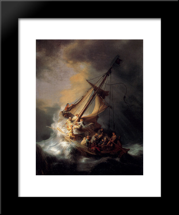 Christ In The Storm On The Sea Of Galilee 20x24 Black Modern Wood Framed Art Print Poster by Rembrandt