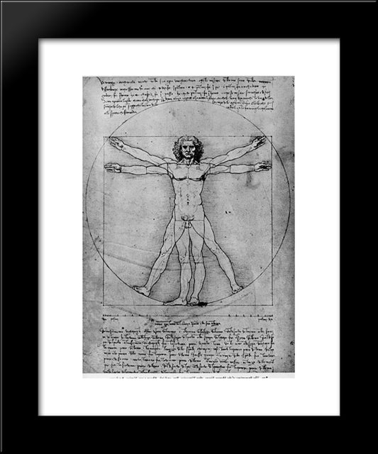 Vitruvian Man, Study Of Proportions, From Vitruvius'S De Architectura 20x24 Black Modern Wood Framed Art Print Poster by da Vinci, Leonardo