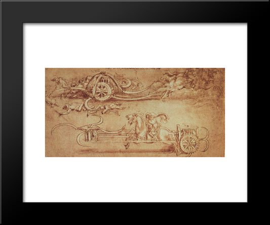 Drawing Of An Assault Chariot With Scythes 20x24 Black Modern Wood Framed Art Print Poster by da Vinci, Leonardo